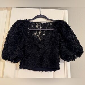 Zara Black Textured Floral Blouse
